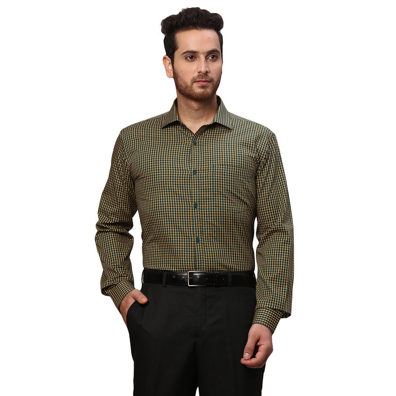 Park Avenue Slim Fit Checkered Yellow Formal Shirt (39)