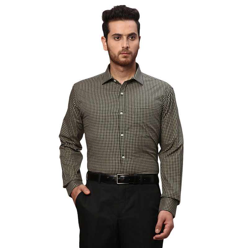 Park Avenue Slim Fit Checkered Olive Formal Shirt (44)