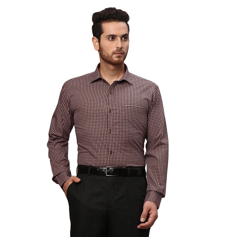 Park Avenue Slim Fit Checkered Brown Formal Shirt (39)