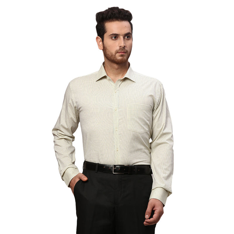 Park Avenue Slim Fit Checkered Yellow Formal Shirt (39)