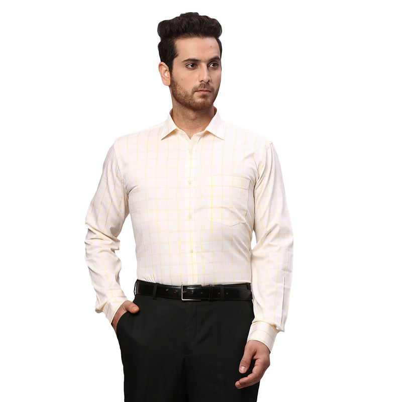 Park Avenue Slim Fit Checkered Yellow Formal Shirt (40)