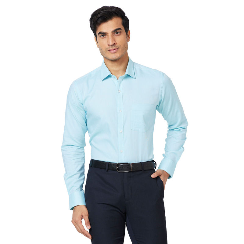 Park Avenue Slim Fit Self Design Petrol Blue Formal Shirt (40)