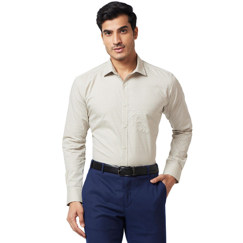 Park Avenue Slim Fit Printed Khaki Formal Shirt (40)