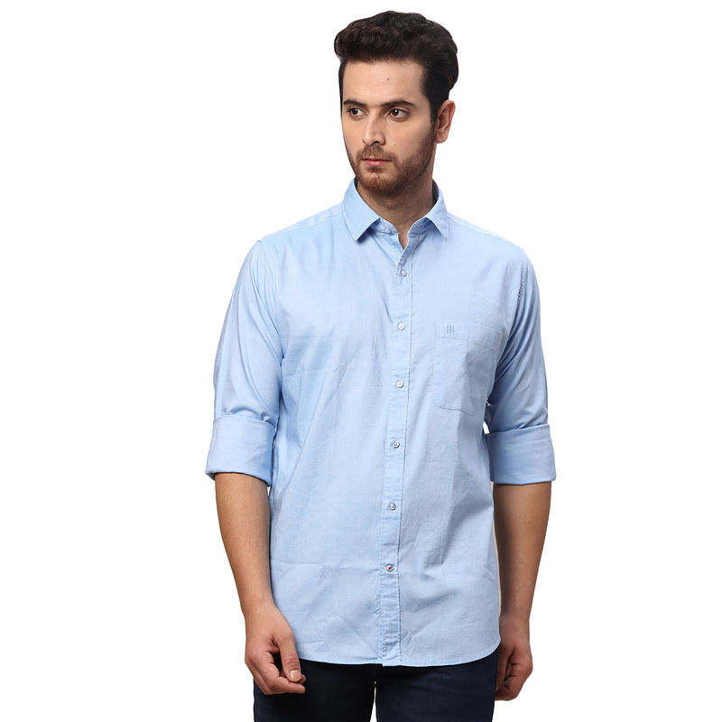 Raymond Slim Fit Solid Blue Casual Shirt (40)