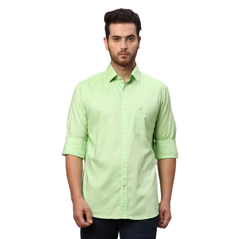 Raymond Slim Fit Solid Green Casual Shirt (42)