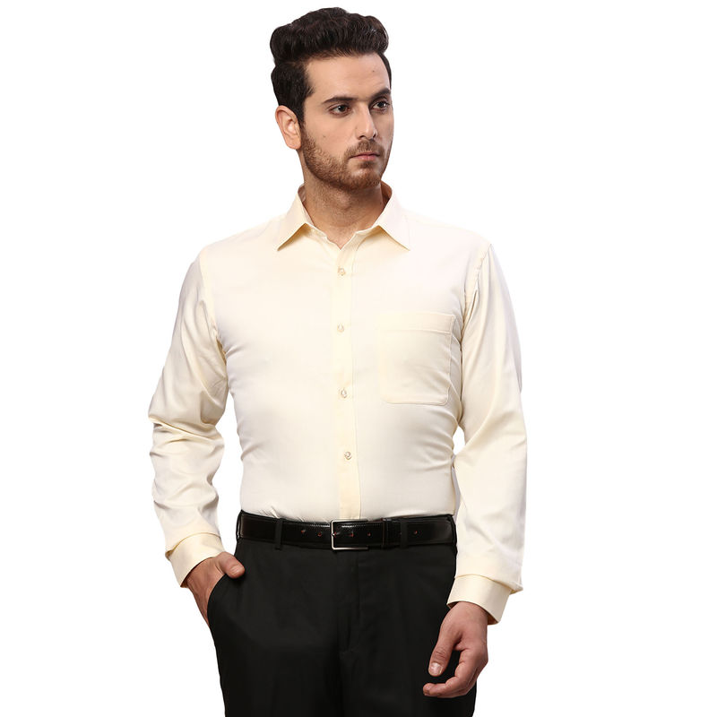 Raymond Slim Fit Self Design Yellow Formal Shirt (40)
