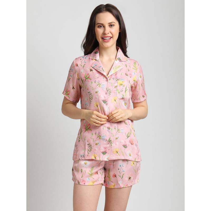 Drape In Vogue Women Pink Floral Print Night Suit (2XL)