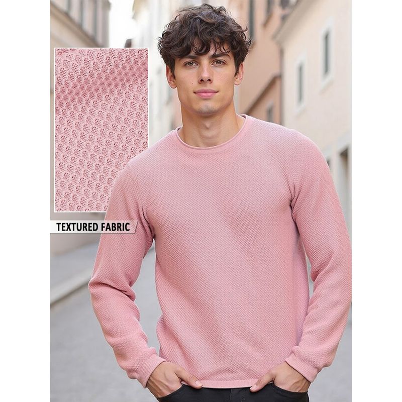 Bewakoof Men's Pink Flat Knit Sweater (M)