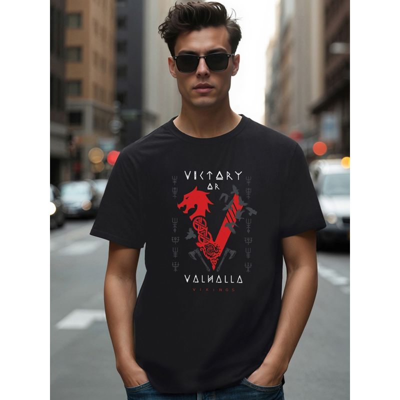 Bewakoof Men's Black Valhalla Graphic Printed T-shirt (M)