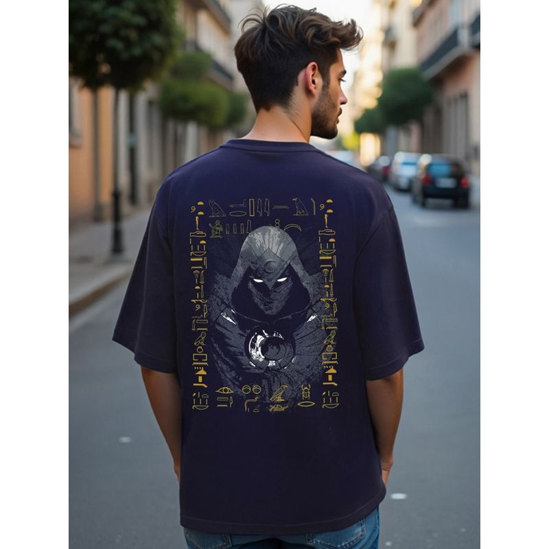 Bewakoof Official Marvel Men's Blue Moon Knight Graphic Printed Oversized T-shirt (XL)