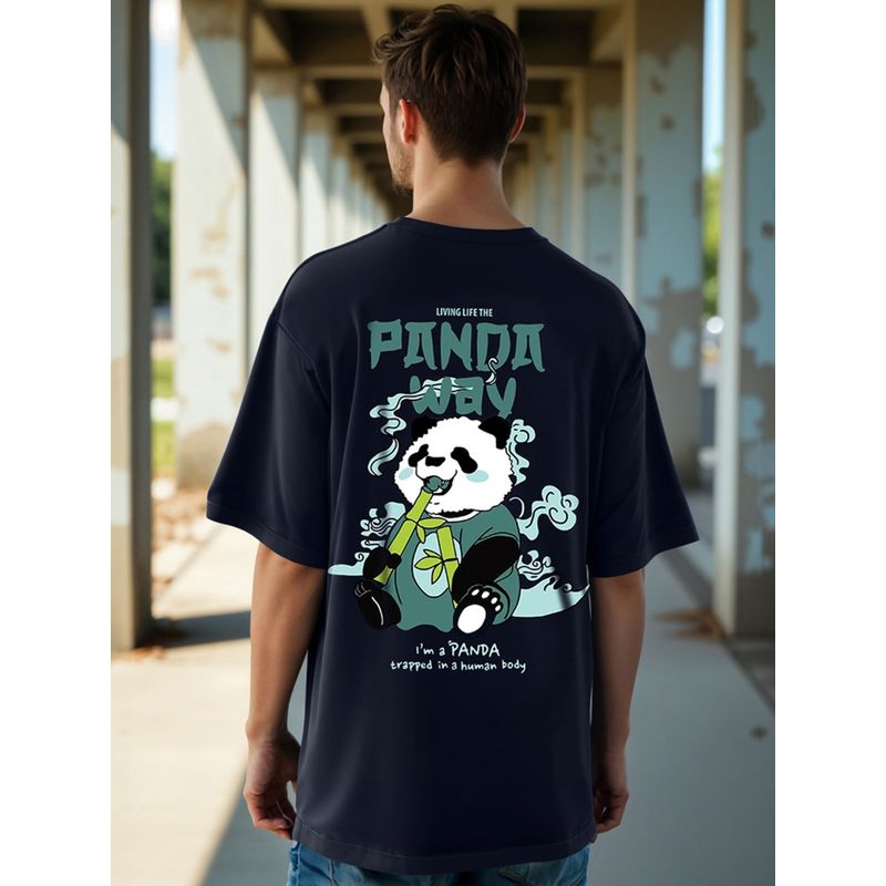 Bewakoof Men's Blue The Panda Way Graphic Printed Oversized T-shirt (XL)