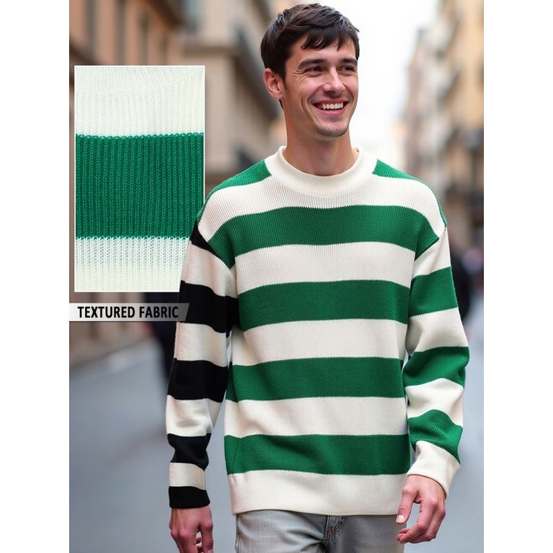 Bewakoof Men's Rolling Hills Striped Oversized Sweater (XL)