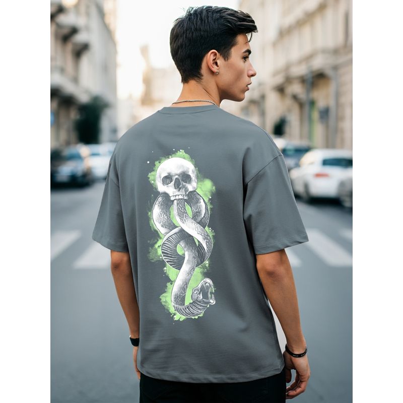 Bewakoof Official Harry Potter Men's Grey Death Mark Graphic Printed Oversized T-shirt (S)