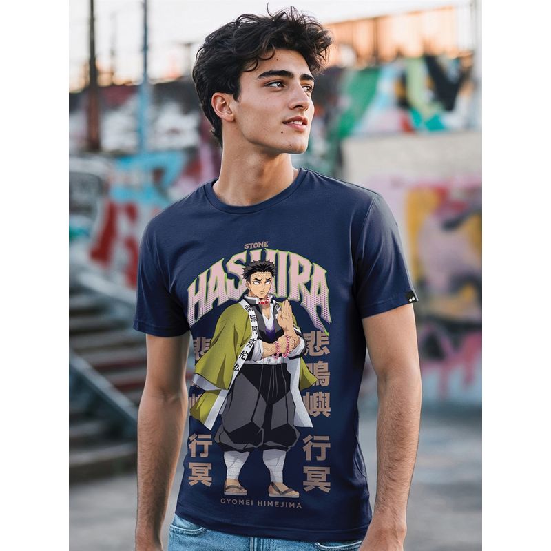 Bewakoof Mens Dark Navy Blue Gyomi Stone Hashira Graphic T-Shirt (M)