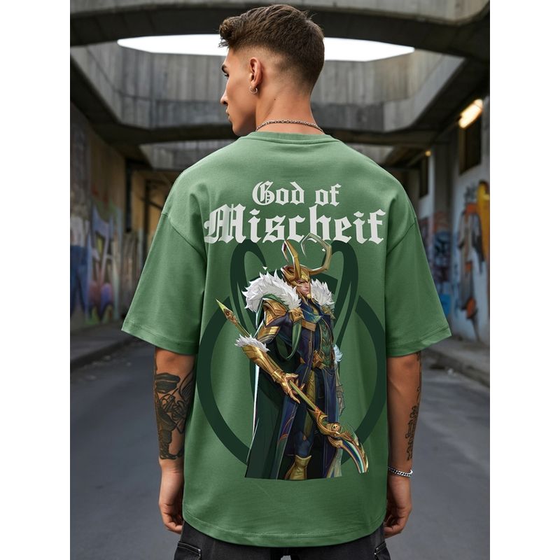 Bewakoof Heavy Duty 1.0 Official Marvel Men's Green Loki Graphic Printed Oversized T-shirt (XL)