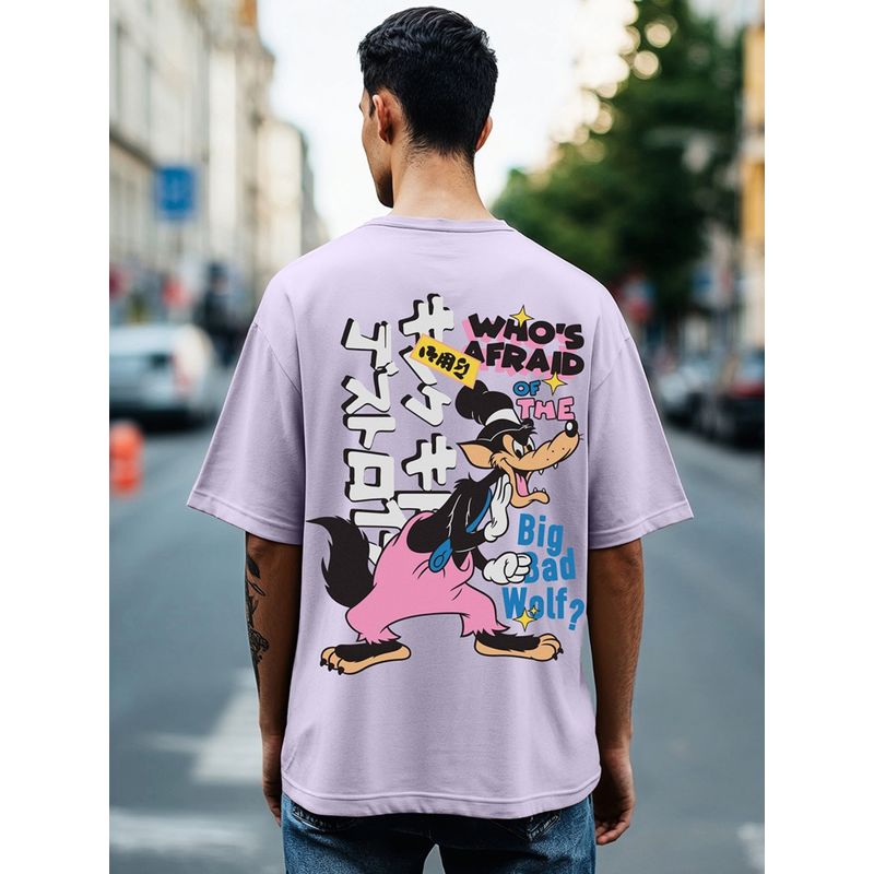 Bewakoof Official Disney Men's Purple Big Bad Wolf Oversized Graphic Printed T-shirt (M)