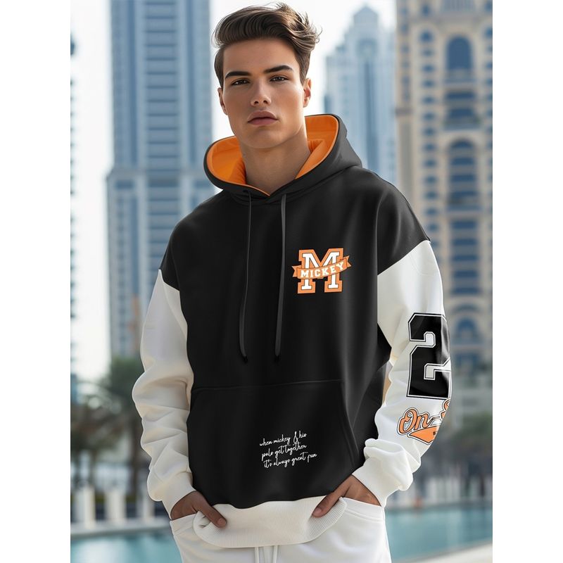 Bewakoof Heavy Duty 1.0 Disney Men's Black & White Graphic Printed Oversized Hoodies (M)