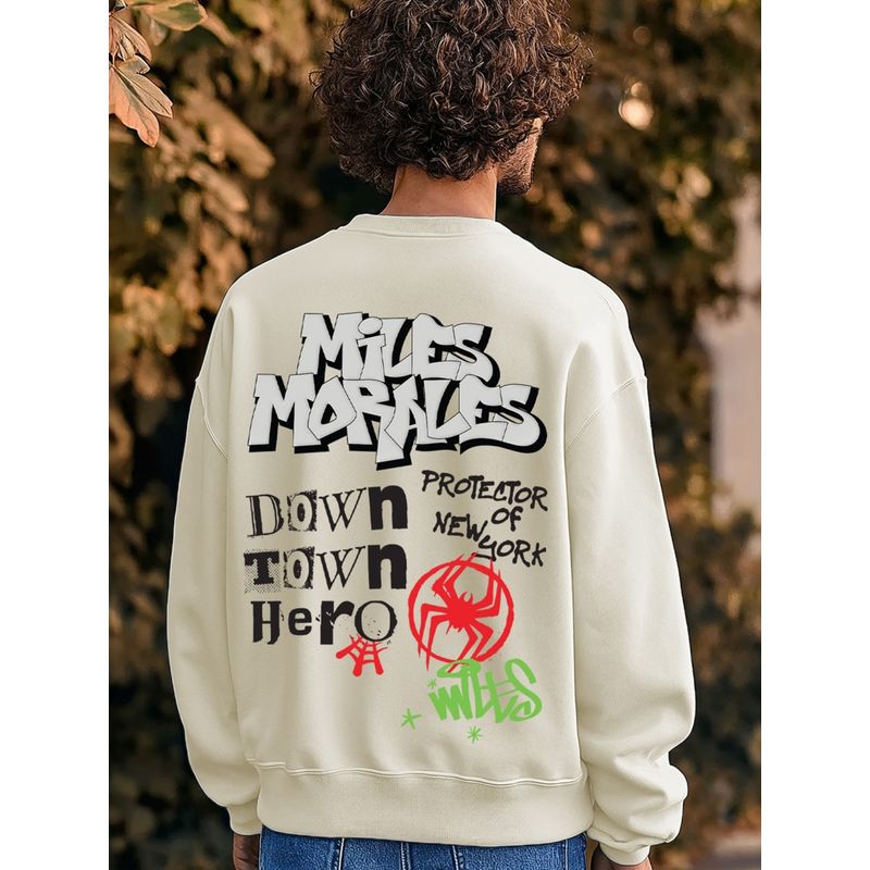 Bewakoof Heavy Duty 1.0 Men's Gardenia Graphic Printed Oversized Sweatshirt (XL)