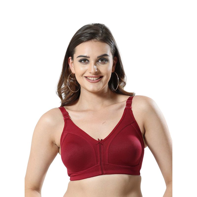 Bralux Full Coverage Non-Padded Non-Wired Seamless Bra-Wide Elastic & Wing-Maroon (34C)