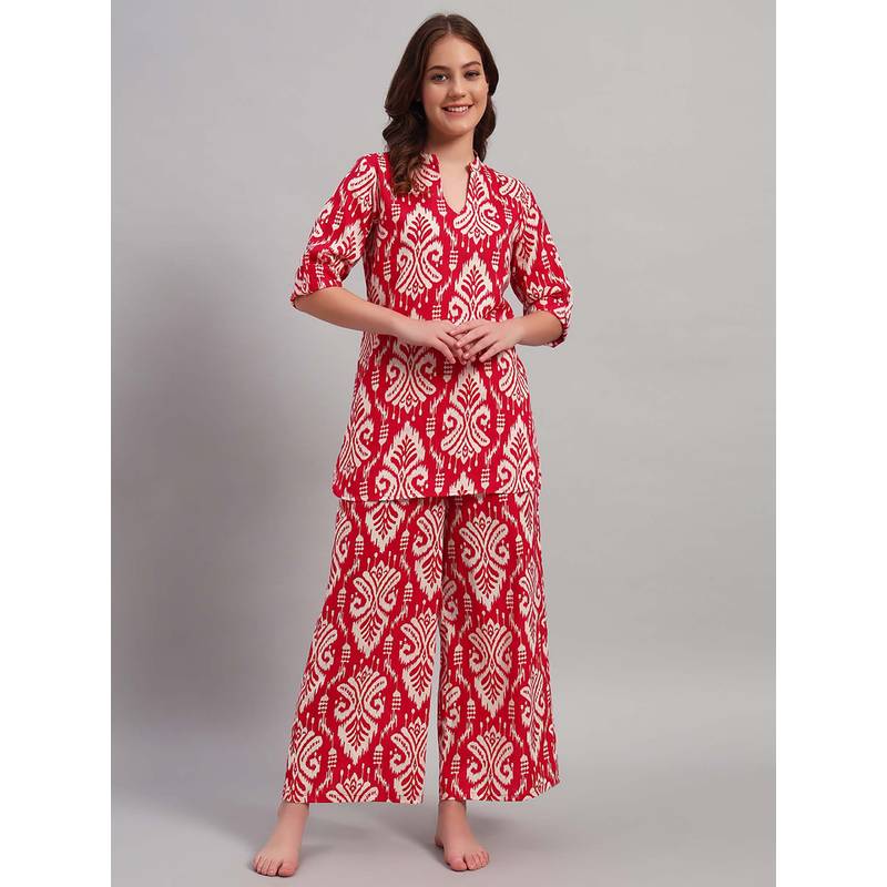 SEPHANI Women Cotton Co-Ord Set - Red (M)