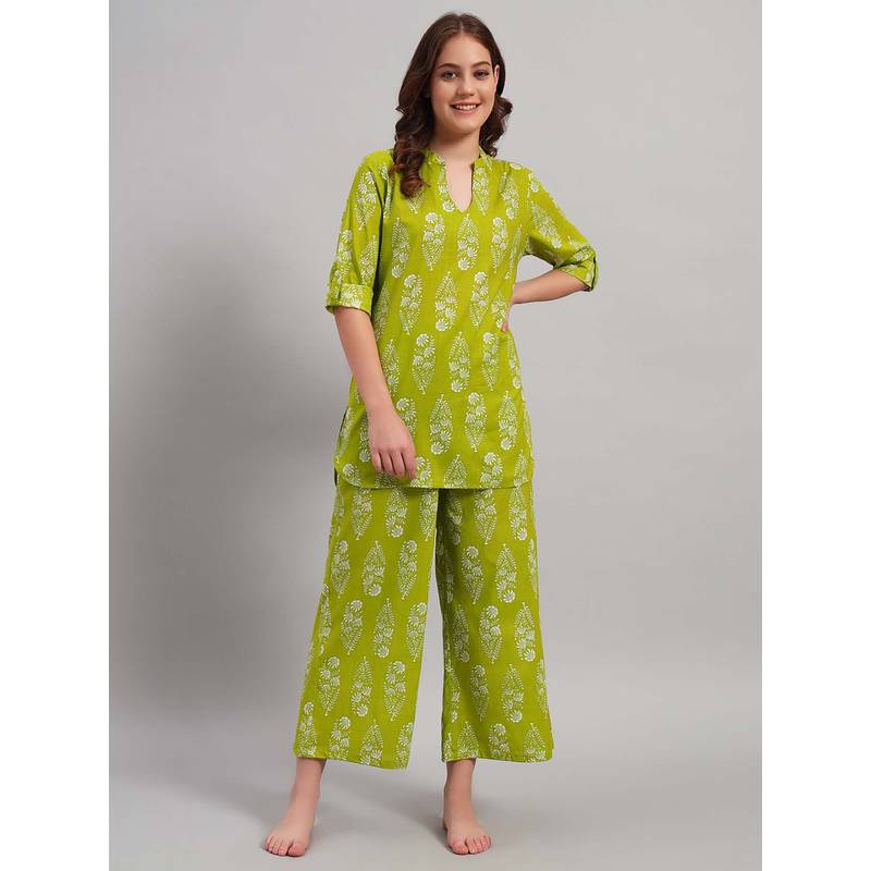 SEPHANI Women Cotton Co-Ord Set - Green (M)
