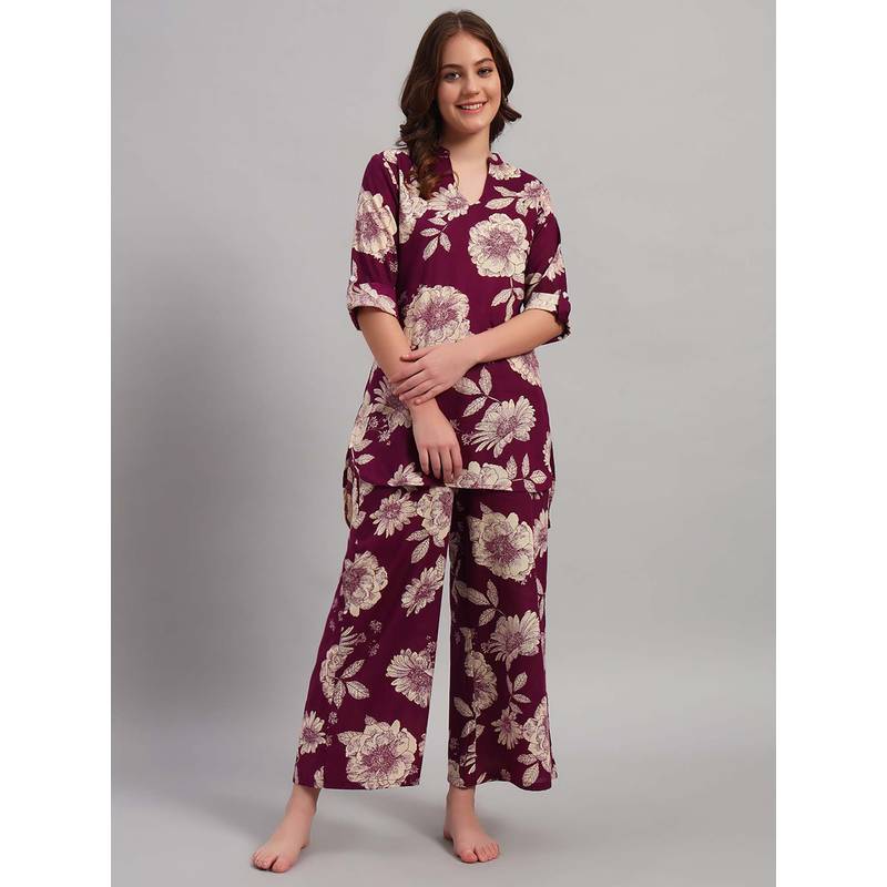 SEPHANI Women Cotton Co-Ord Set - Wine (XL)
