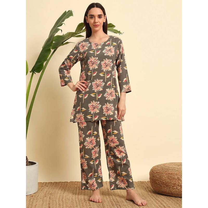 SEPHANI Women Cotton Co-Ord Set - Grey (M)