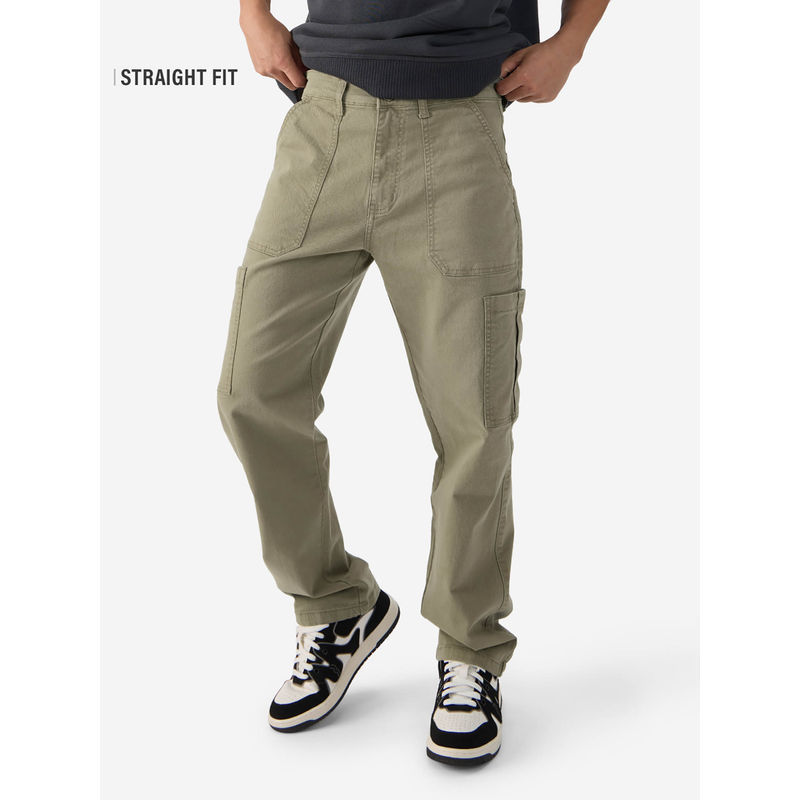 The Souled Store Solids: Light Olive Men Cargo Jeans (32)