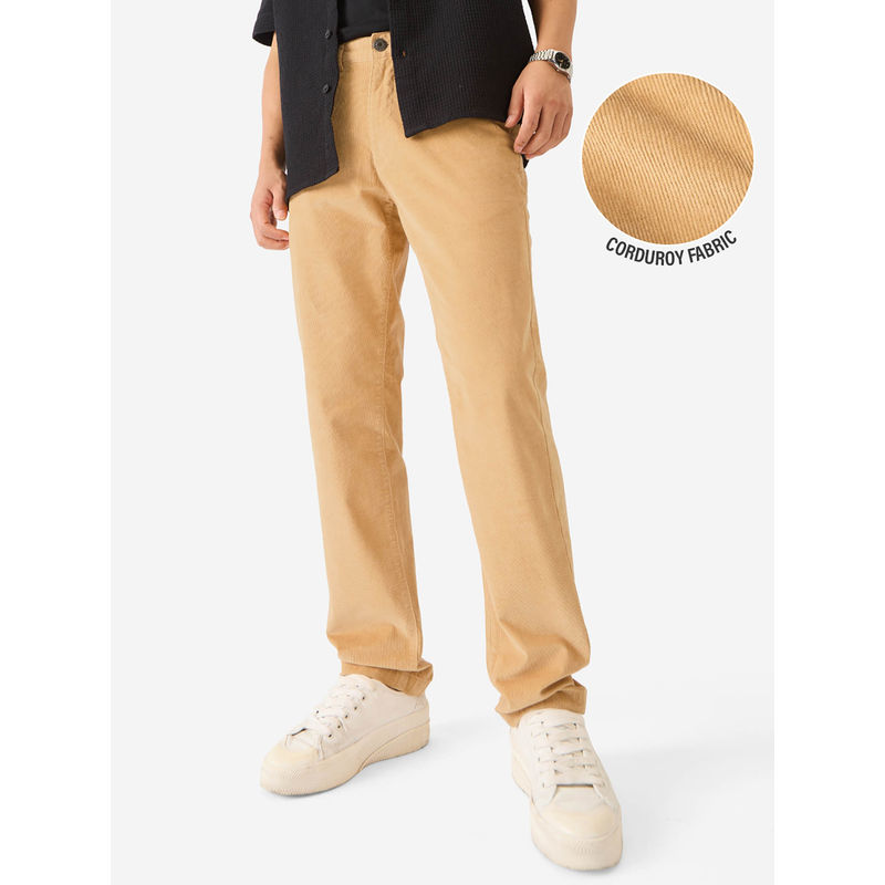 The Souled Store Original Corduroy Pants: Camel Beige Men Pants (M)