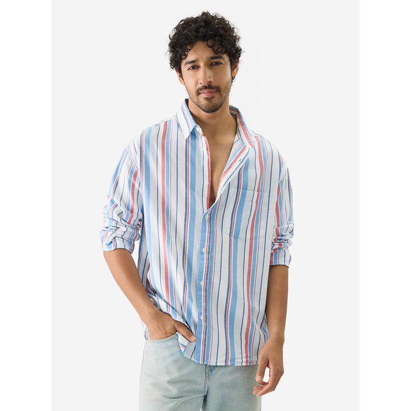 The Souled Store Stripes: Blue, Red Men Relaxed Shirt (XL)