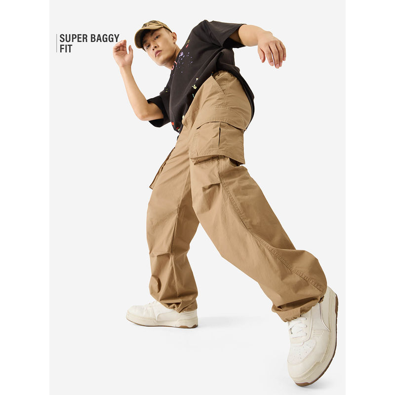The Souled Store Original Parachute Pants: Tan Brown Men Parachute Pants (XL)