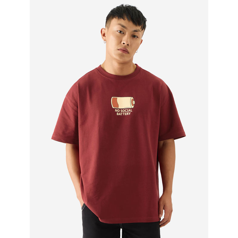 The Souled Store Original No Social Battery Men Oversized T-Shirt (L)