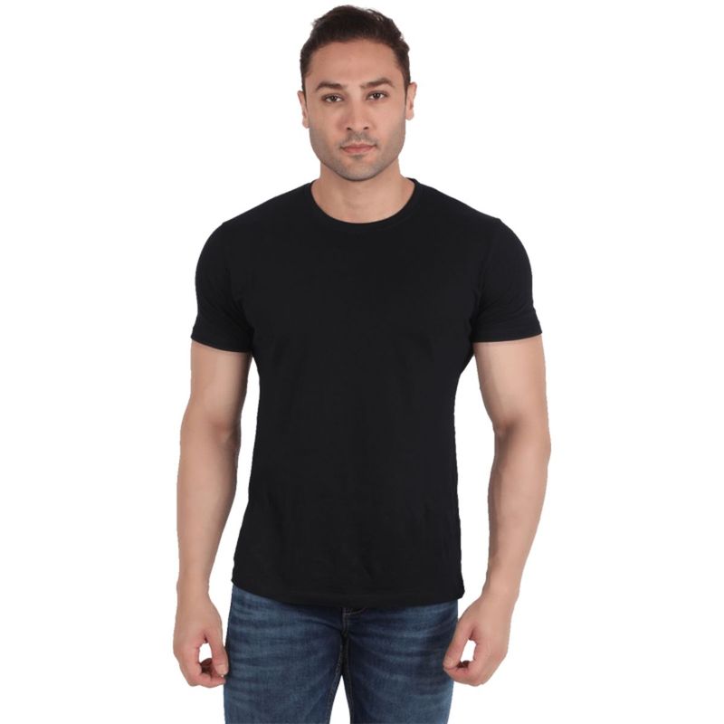 On Loop Black Solid Mens Round Neck T-Shirt (S)