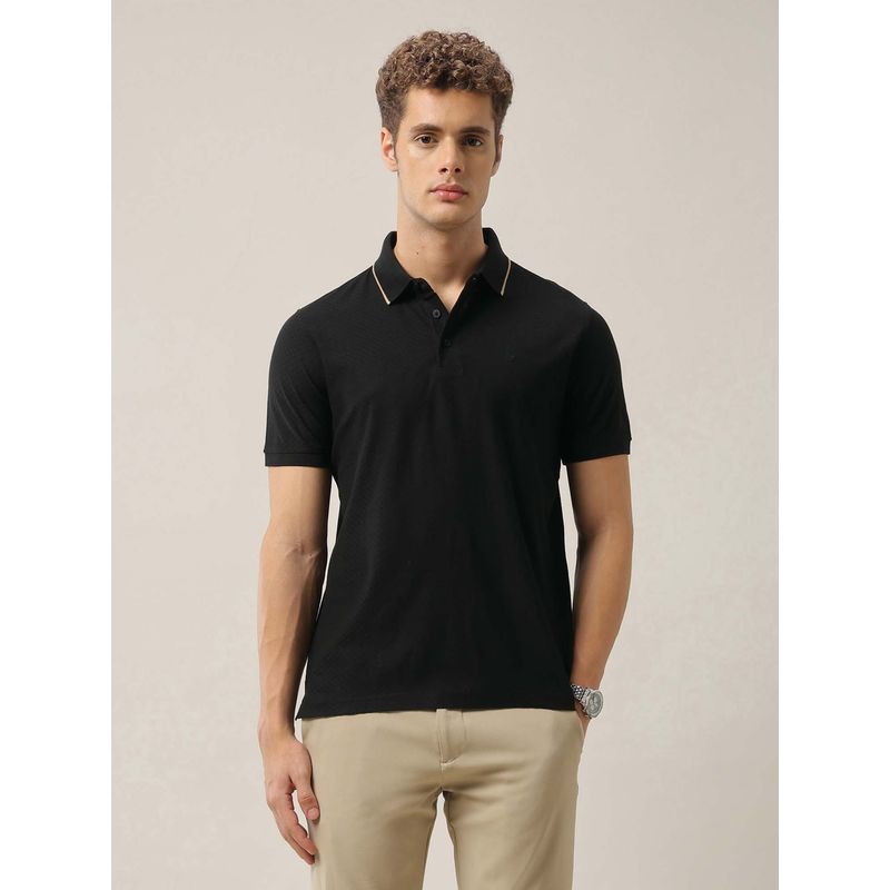 Arrow Mens Textured Pure Cotton Polo Shirt - Black (M)