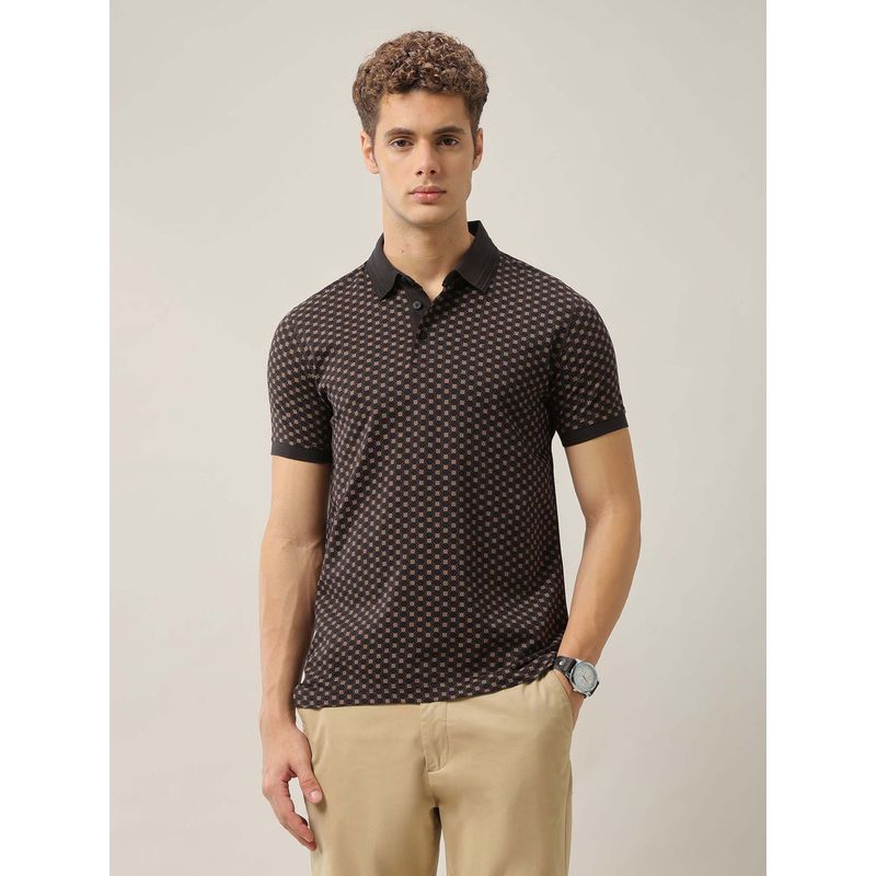 Arrow Mens Geometric Printed Pure Cotton Polo Shirt - Black (M)