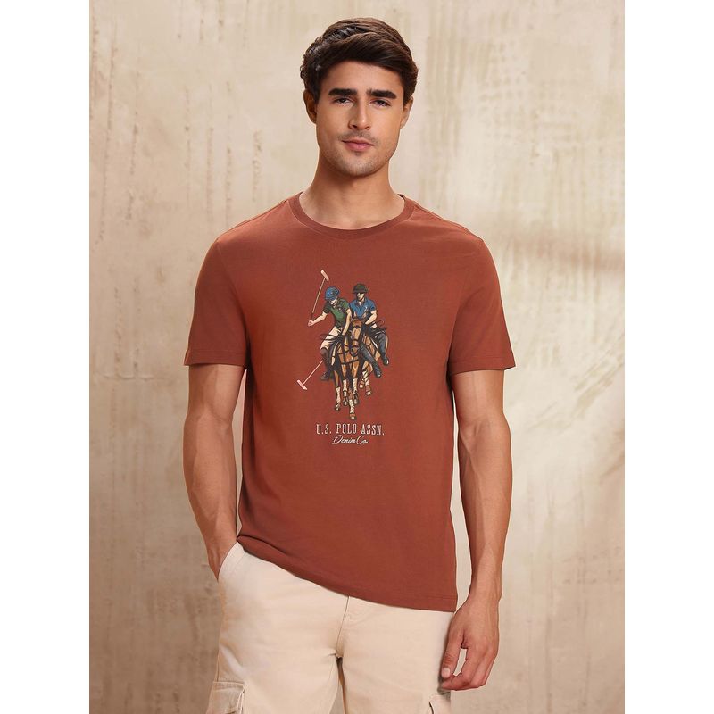 U.S. Polo Assn. Denim Co. Mens Graphic Brand Printed Muscle Fit T-Shirt - Brown (3XL)
