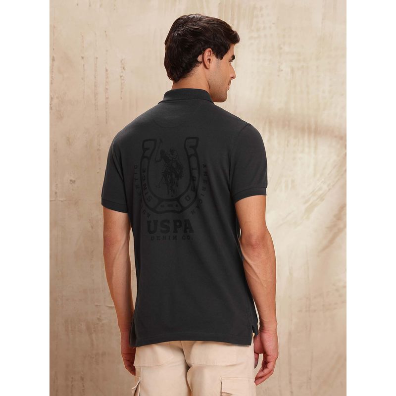 U.S. Polo Assn. Denim Co. Mens Pure Cotton Brand Printed Polo Shirt - Charcoal (XL)