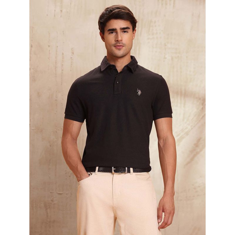 U.S. Polo Assn. Denim Co. Mens Textured Pure Cotton Polo Shirt - Brown (L)