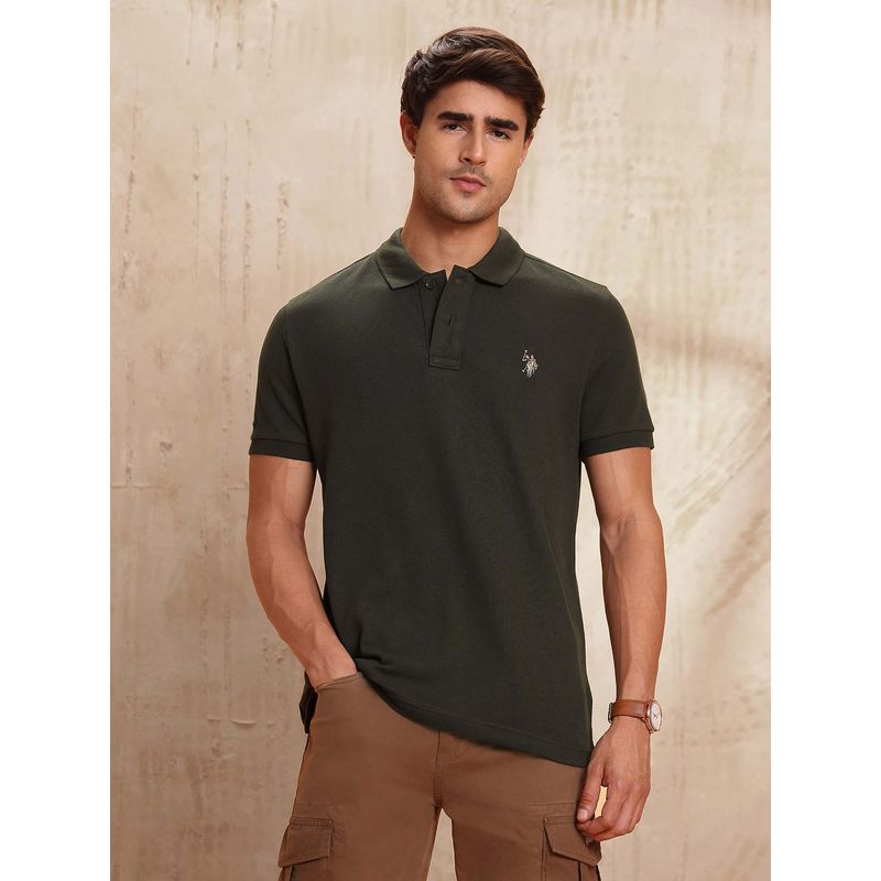 U.S. Polo Assn. Denim Co. Mens Textured Pure Cotton Polo Shirt - Green (S)