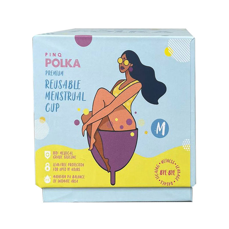 PINQ POLKA Menstrual Cup Medium Medical Grade Silicone Use Up To 8 Hours No Leak Rash Free