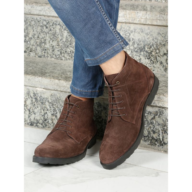 Teakwood Men Brown Suede Leather Lace-Up Casual Boots (EURO 40)