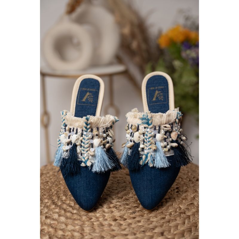 House of Vian Blue Boho Mules (EURO 36)