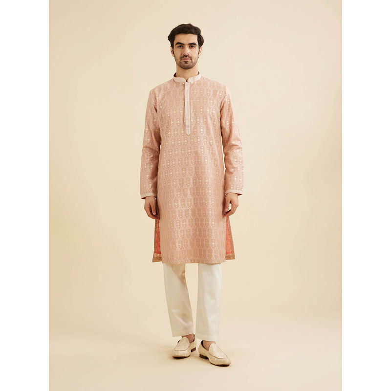 Manyavar Dusty Beige Chanderi Kurta with Pyjama (Set of 2) (S)
