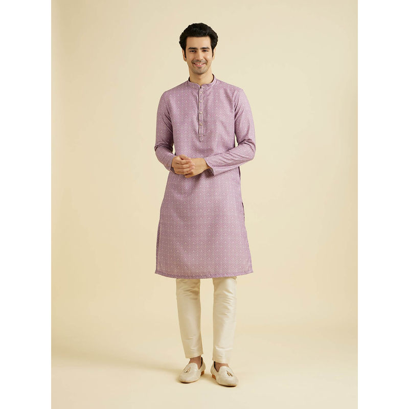 Manyavar Lilac Purple Blended Cotton Kurta with Pyjama (Set of 2) (XL)