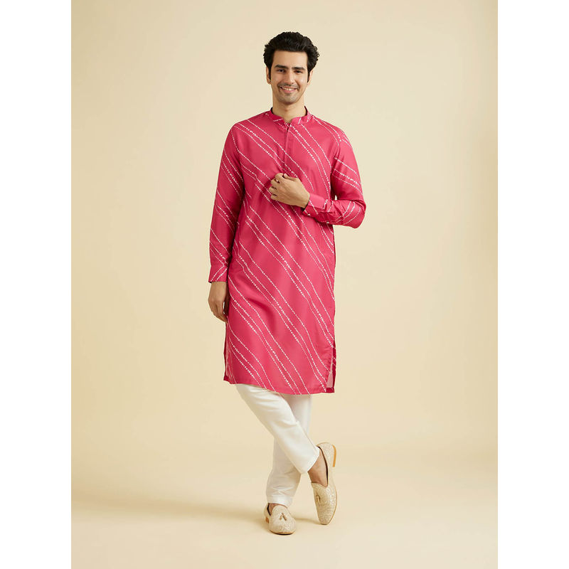 Manyavar Rani Pink Satin Kurta with Pyjama (Set of 2) (S)