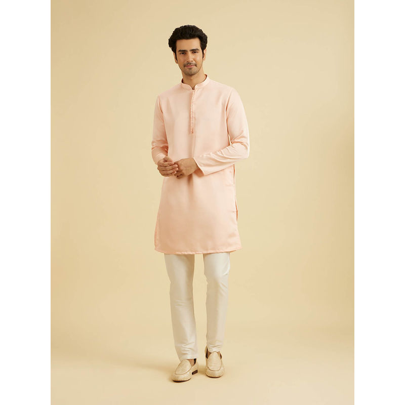 Manyavar Pink Satin Kurta with Pyjama (Set of 2) (S)