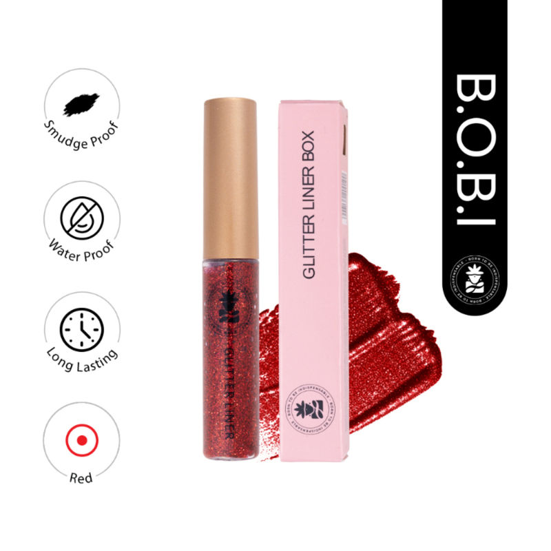 BOBI Glitter Eyeliner Red, Sparkle Finish, Waterproof, Smudgeproof, Quick Dry, High Color Payoff