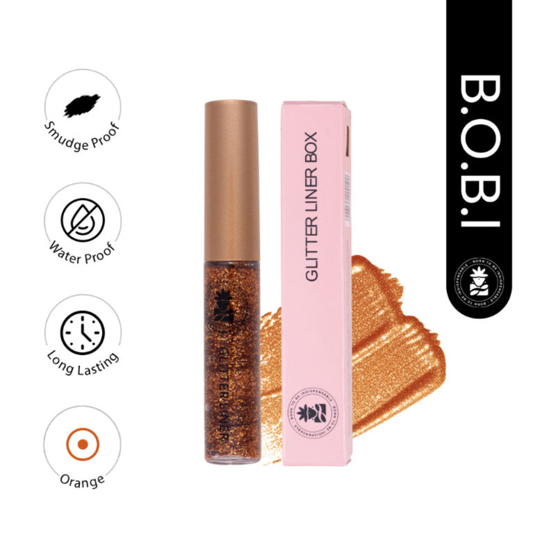 BOBI Glitter Eyeliner Orange, Sparkle Finish, Waterproof, Smudgeproof, Quick Dry, Pop Eye Definition