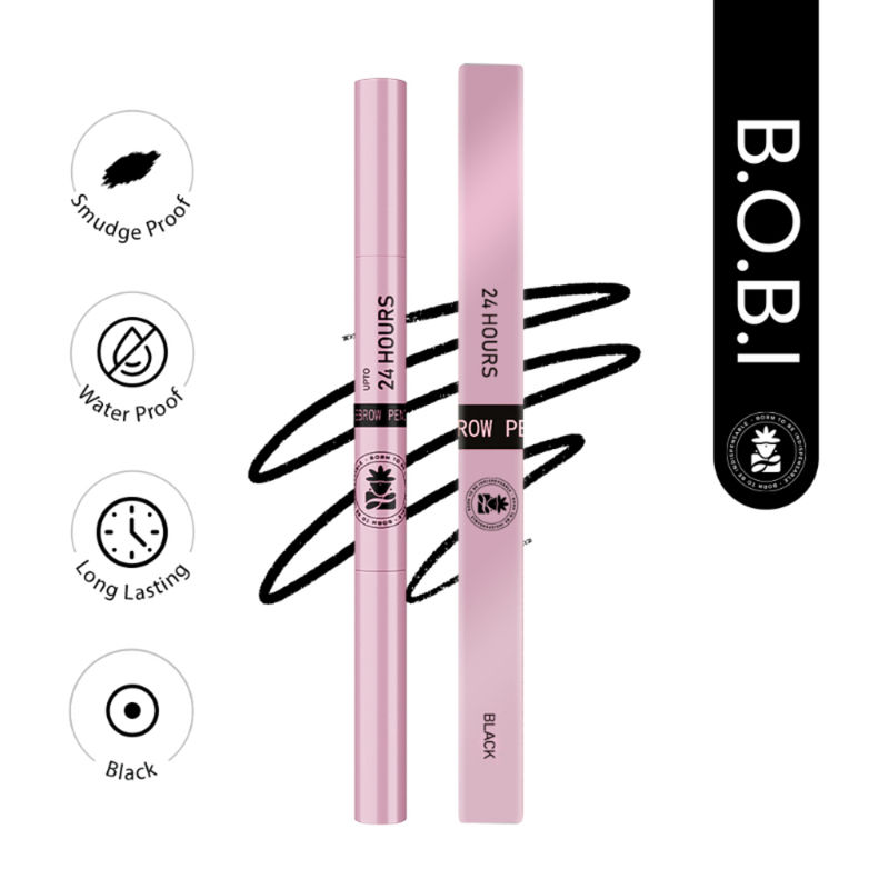 BOBI Eyebrow Pencil Black, Waterproof, Smudgeproof, Built-In Spoolie, Long Lasting, Defined Brows