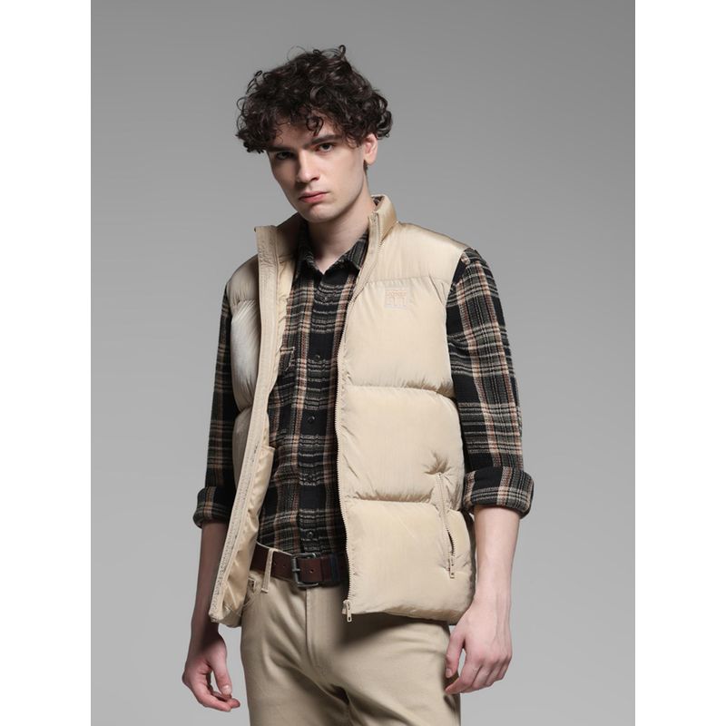 Jack & Jones Beige Polyester Regular Fit Puffer Jacket (M)